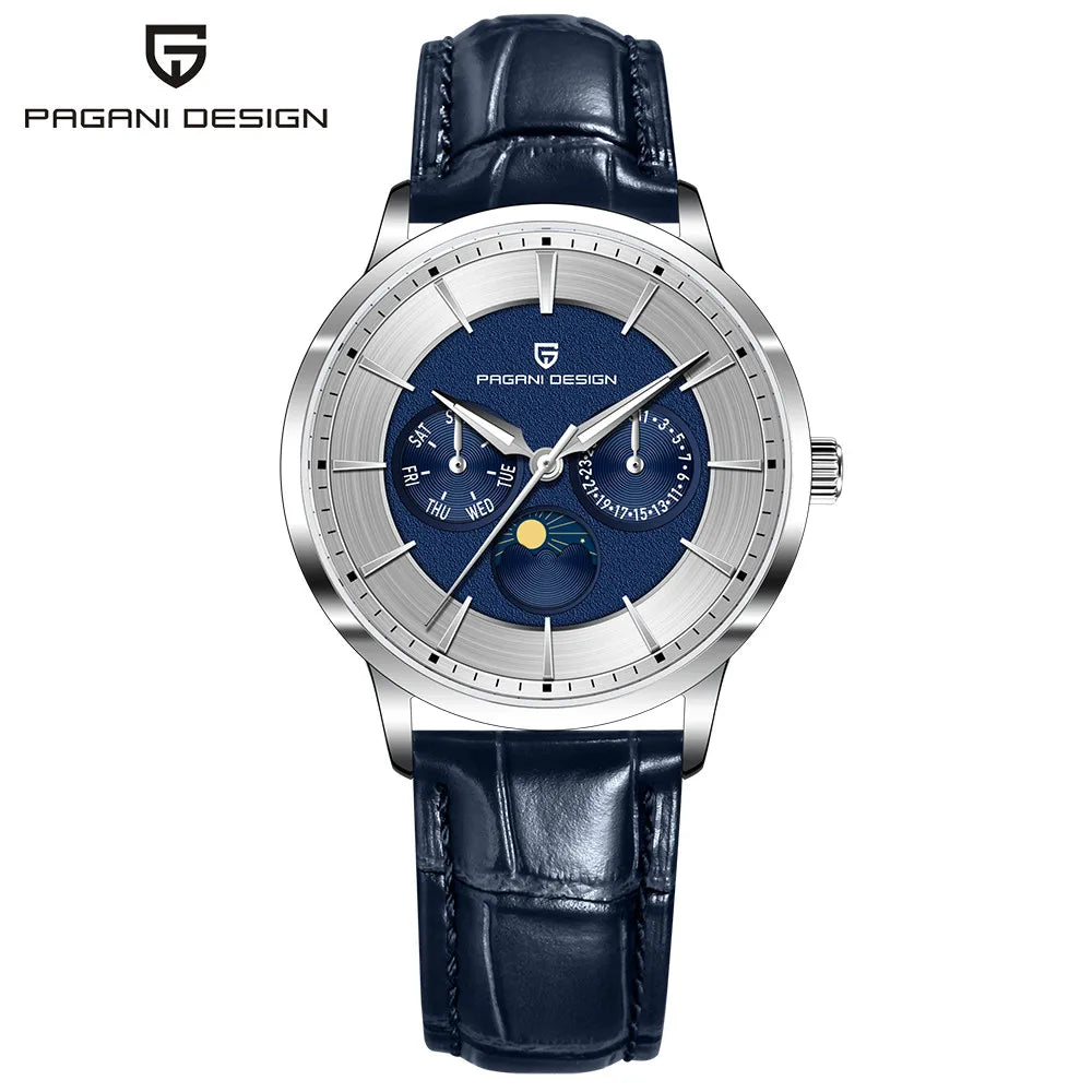 Pagani Design 2025 New 40mm Moon Phase Multifunctional Men Watch 100m Waterproof Sapphire Glass Men Quartz Watches