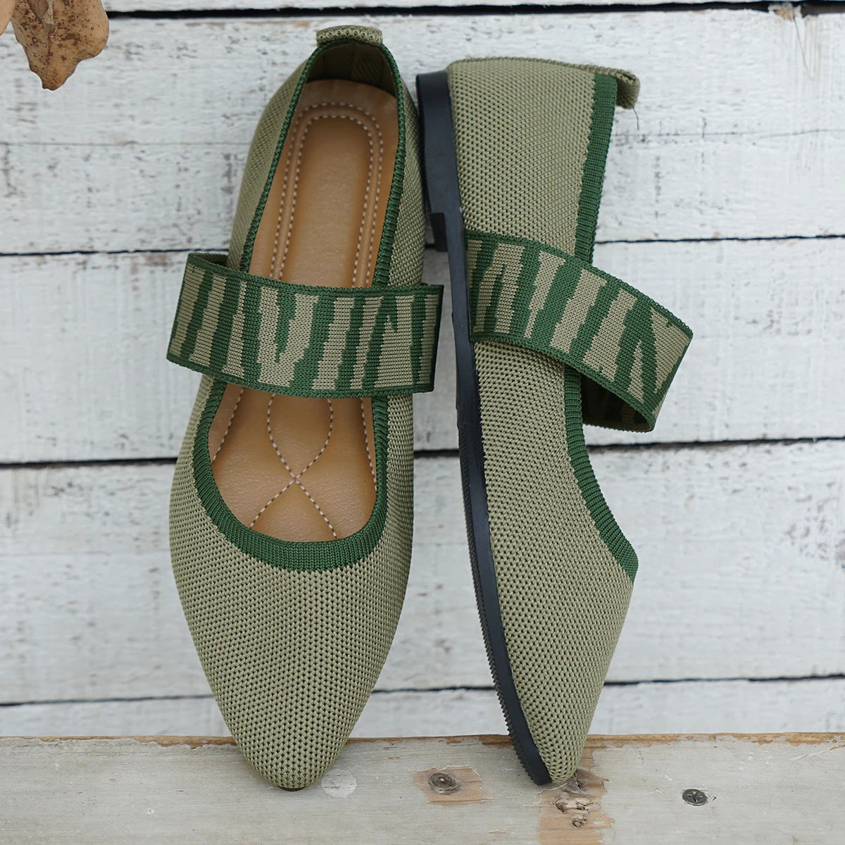 Knitted Color-block Women's Flat Shoes Dressy Ballet Flats Casual striped straps Pointed Toe Loafers Female