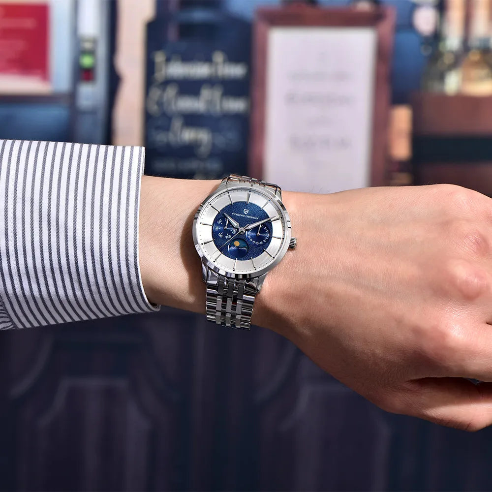 Pagani Design 2025 New 40mm Moon Phase Multifunctional Men Watch 100m Waterproof Sapphire Glass Men Quartz Watches