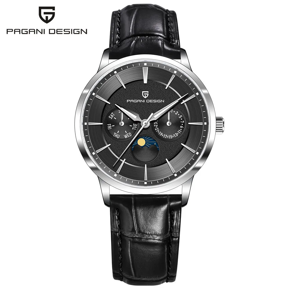 Pagani Design 2025 New 40mm Moon Phase Multifunctional Men Watch 100m Waterproof Sapphire Glass Men Quartz Watches