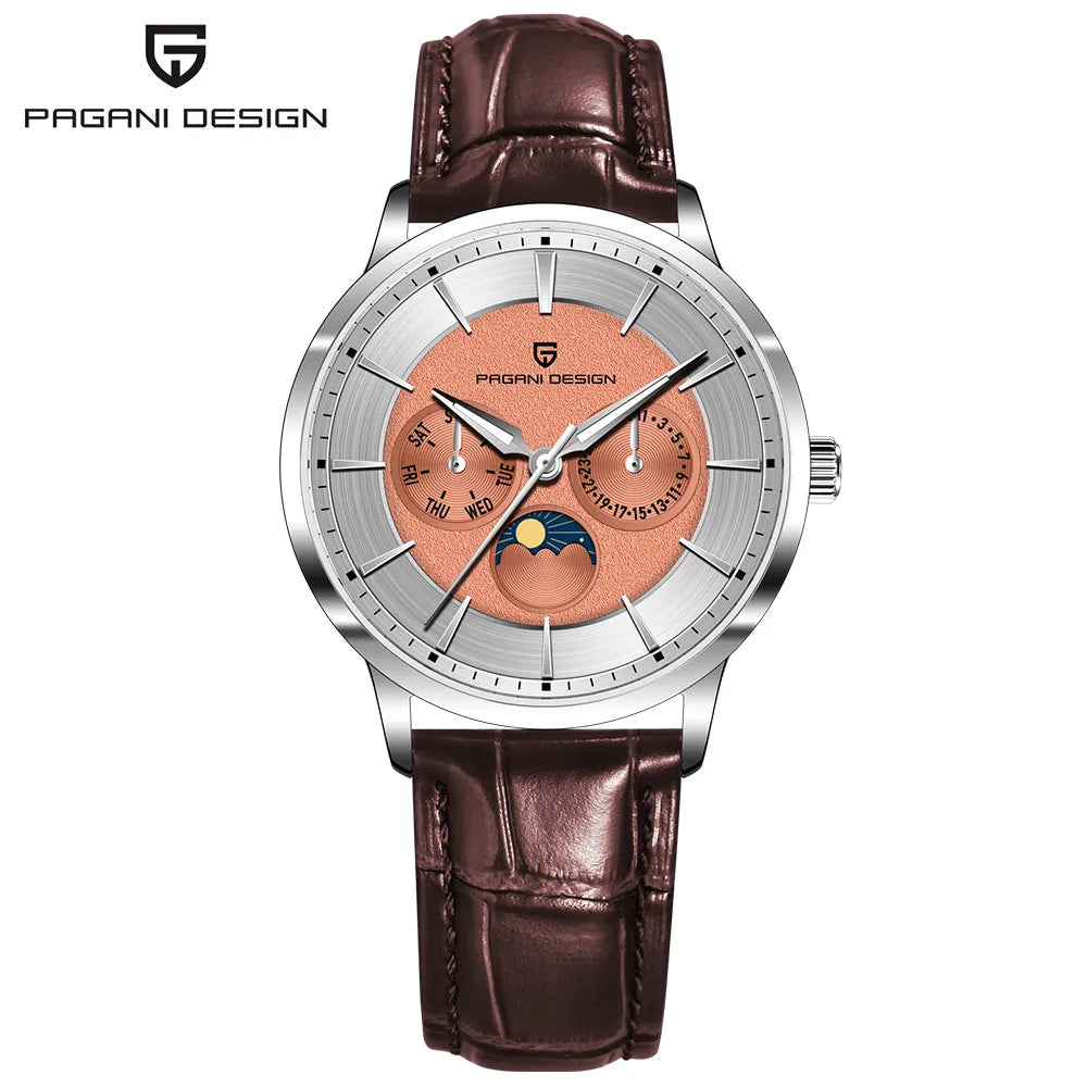 Pagani Design 2025 New 40mm Moon Phase Multifunctional Men Watch 100m Waterproof Sapphire Glass Men Quartz Watches