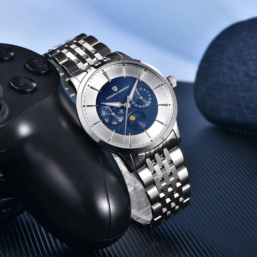 Pagani Design 2025 New 40mm Moon Phase Multifunctional Men Watch 100m Waterproof Sapphire Glass Men Quartz Watches