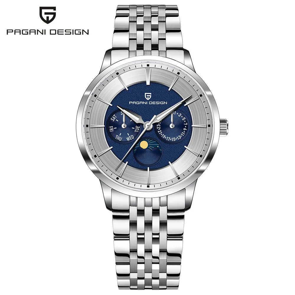 Pagani Design 2025 New 40mm Moon Phase Multifunctional Men Watch 100m Waterproof Sapphire Glass Men Quartz Watches