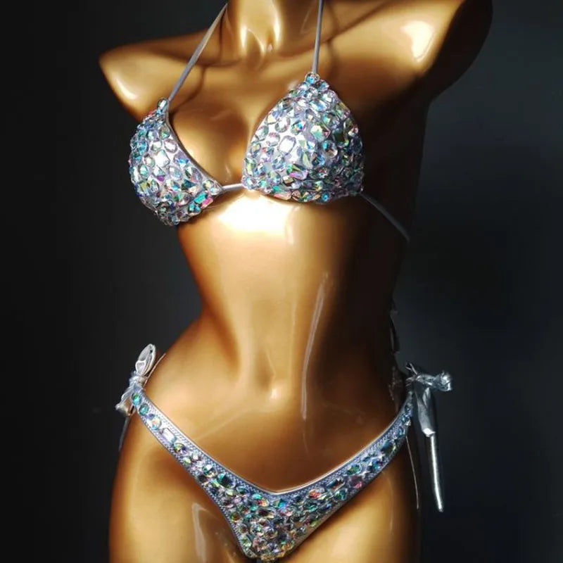 2020 venus vacation new style diamond bikini set bandage open swimwear push up rhinestone bling stones swimsuit sexy women swim