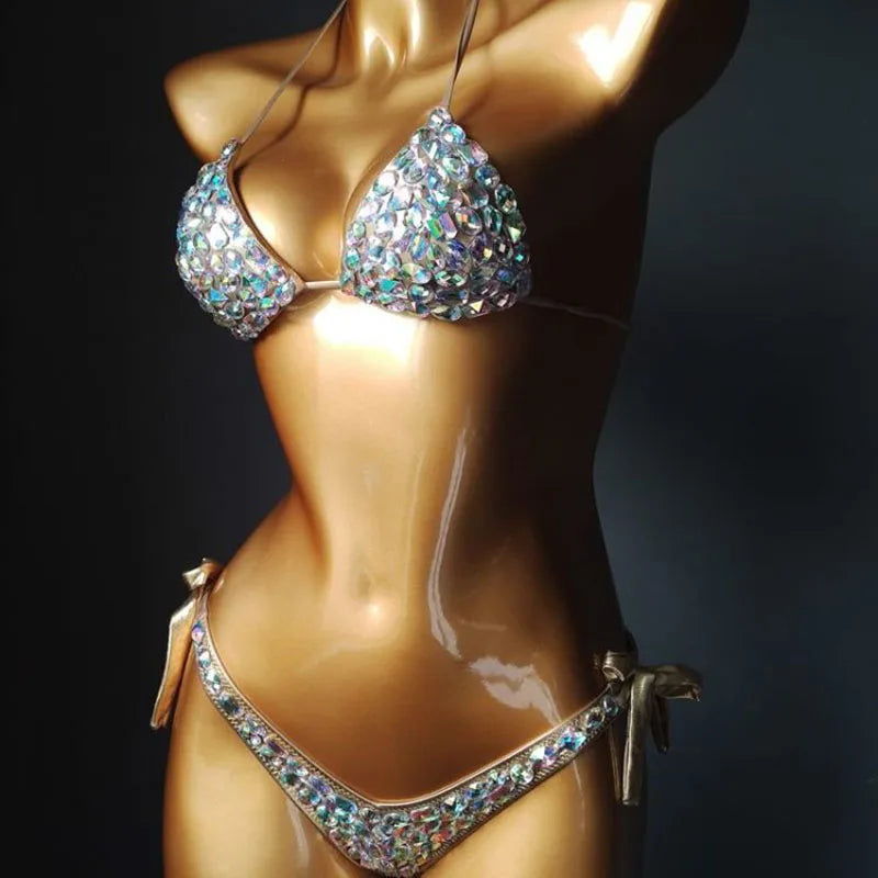 2020 venus vacation new style diamond bikini set bandage open swimwear push up rhinestone bling stones swimsuit sexy women swim