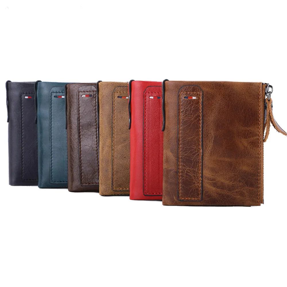 Men Wallets 100% Genuine Cow Leather Short Card Holder Leather Men Purse High Quality Luxury Brand Male Wallet