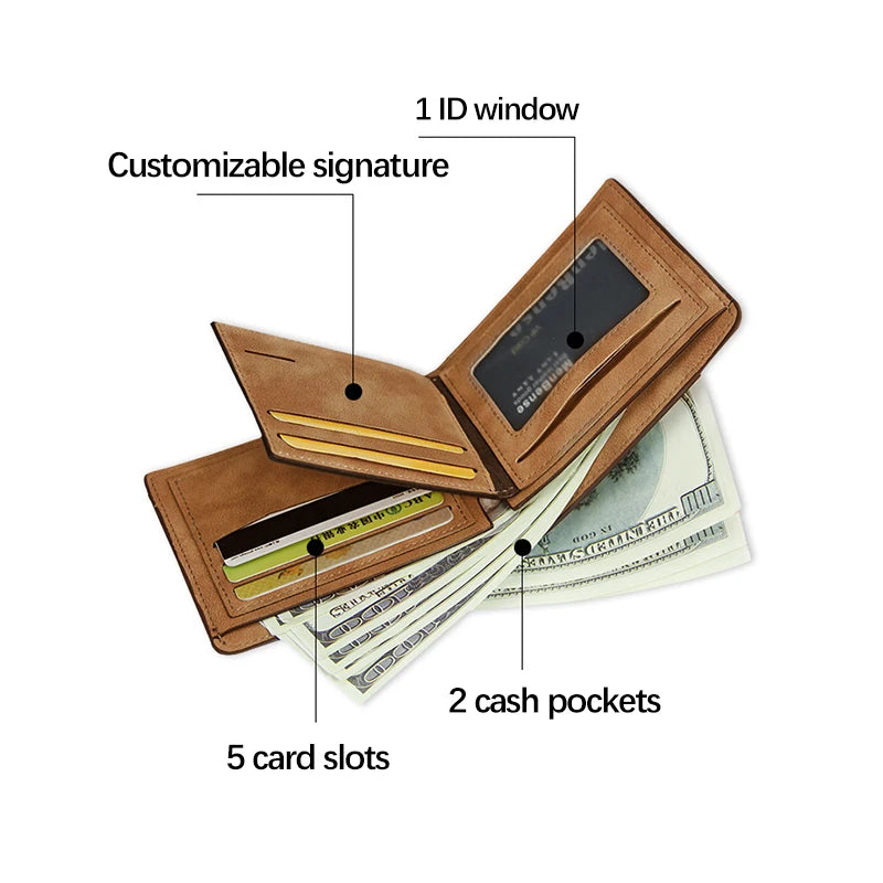 Customized Wallet Photo Mens Brown Short Waterproof Multi-Function Matte PU Leather Engraving Picture Personalized Purse For Men