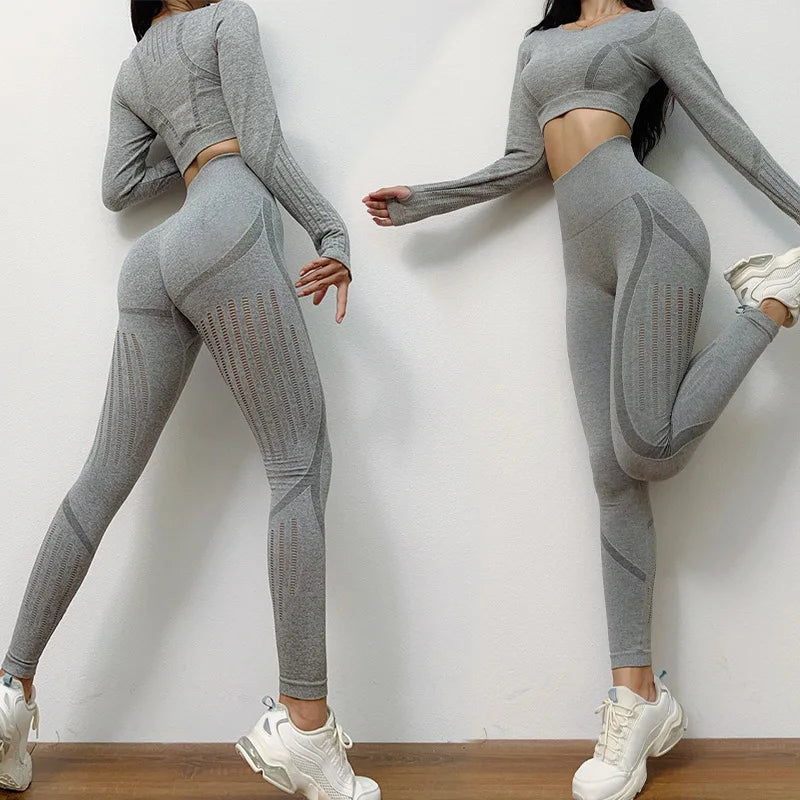 2020 New Active Wear Sets Women Workout Clothes Gym Wear Tracksuits Yoga Jogging Track Outfit Legging Long Sleeves Shirts Suits