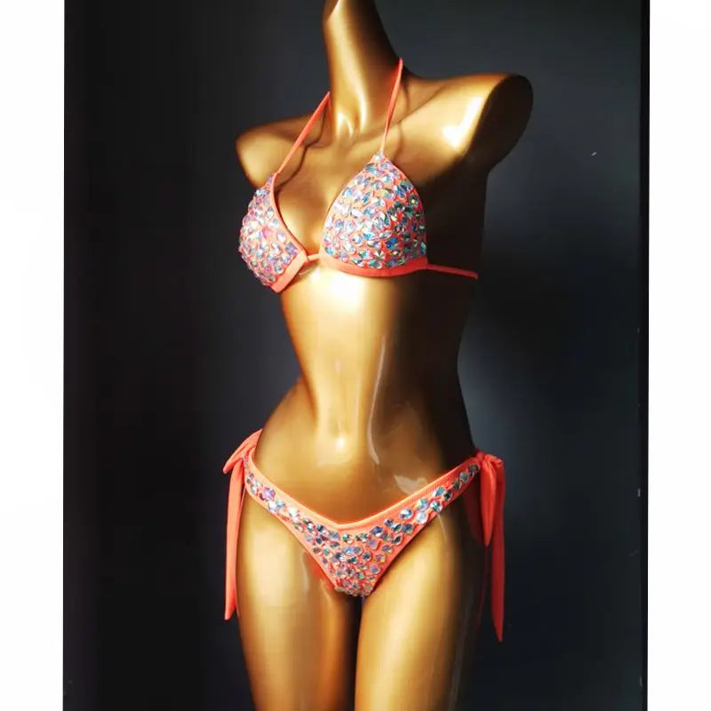2020 venus vacation new style diamond bikini set bandage open swimwear push up rhinestone bling stones swimsuit sexy women swim