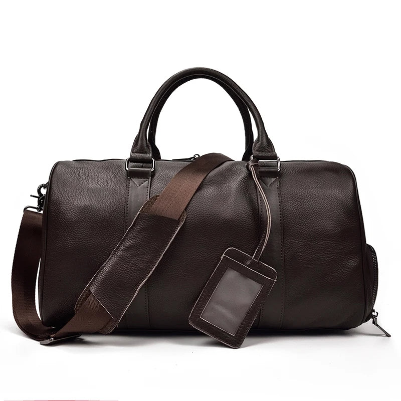 Luxury Genuine Leather Men Women Travel Bag Cow Leather Carry On Luggage Bag Travel Shoulder Bag Male Female Weekend Duffle Bag