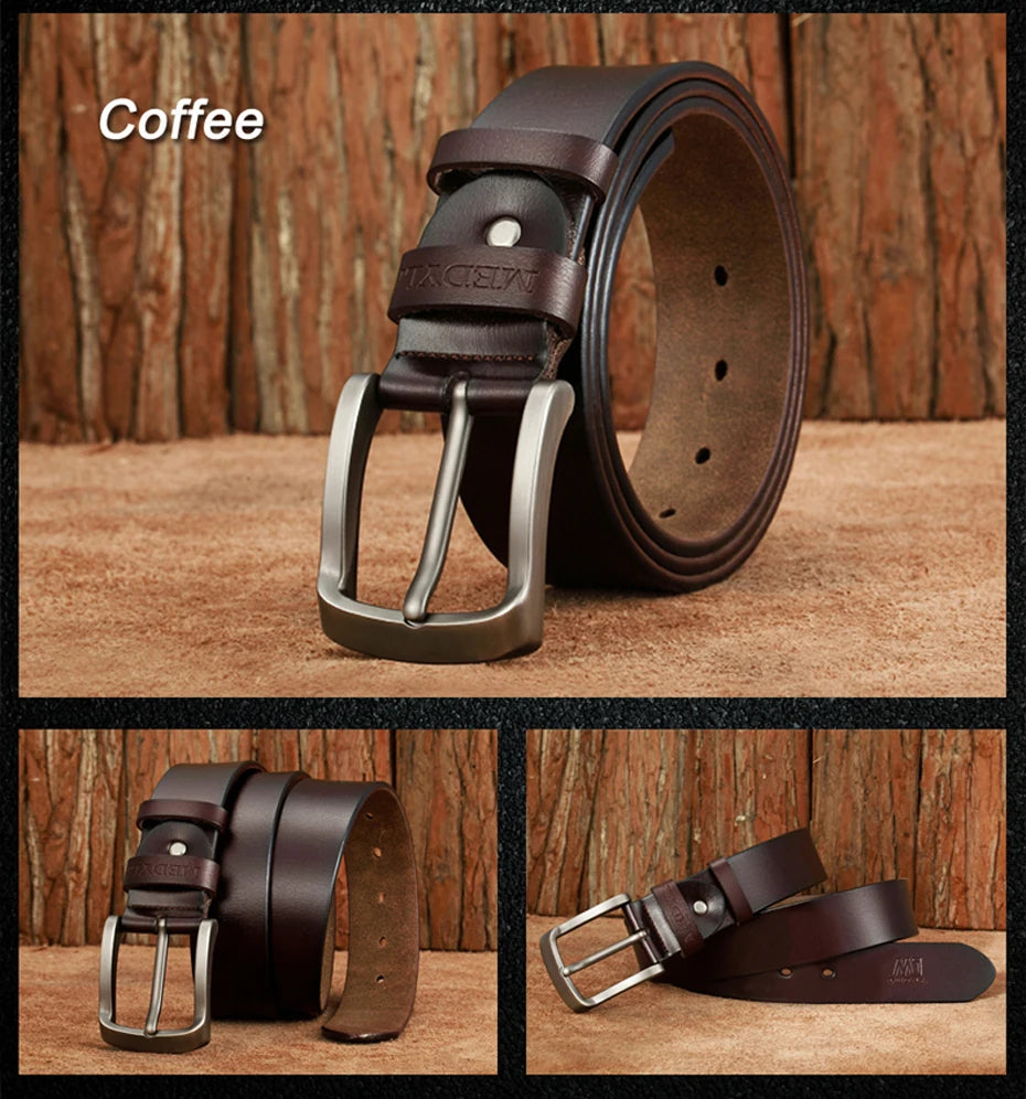 MEDYLA Men Belts Cow Leather Jeans Waistband Genuine Leather Male Belt Soft Alloy Pin Buckle Men's Belt