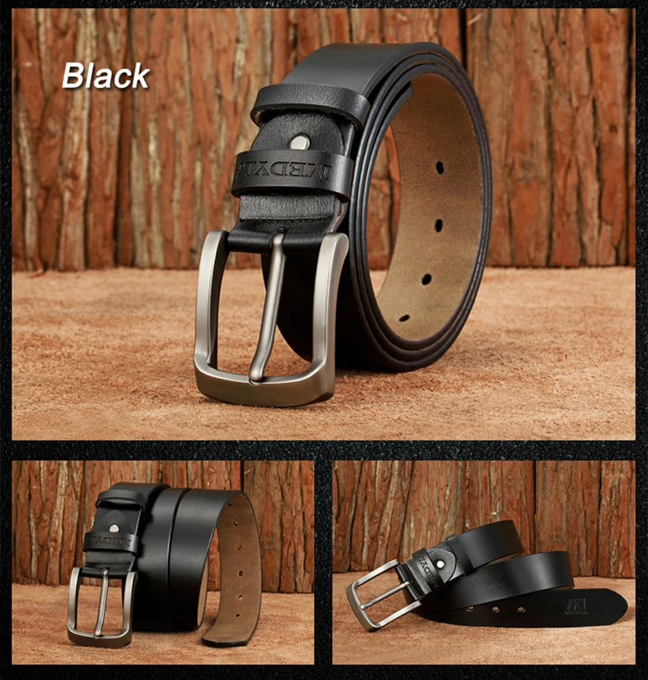 MEDYLA Men Belts Cow Leather Jeans Waistband Genuine Leather Male Belt Soft Alloy Pin Buckle Men's Belt