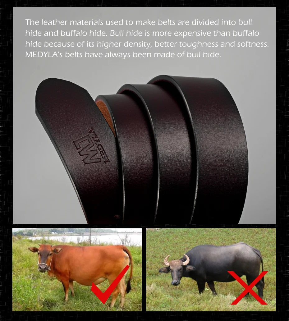 MEDYLA Men Belts Cow Leather Jeans Waistband Genuine Leather Male Belt Soft Alloy Pin Buckle Men's Belt