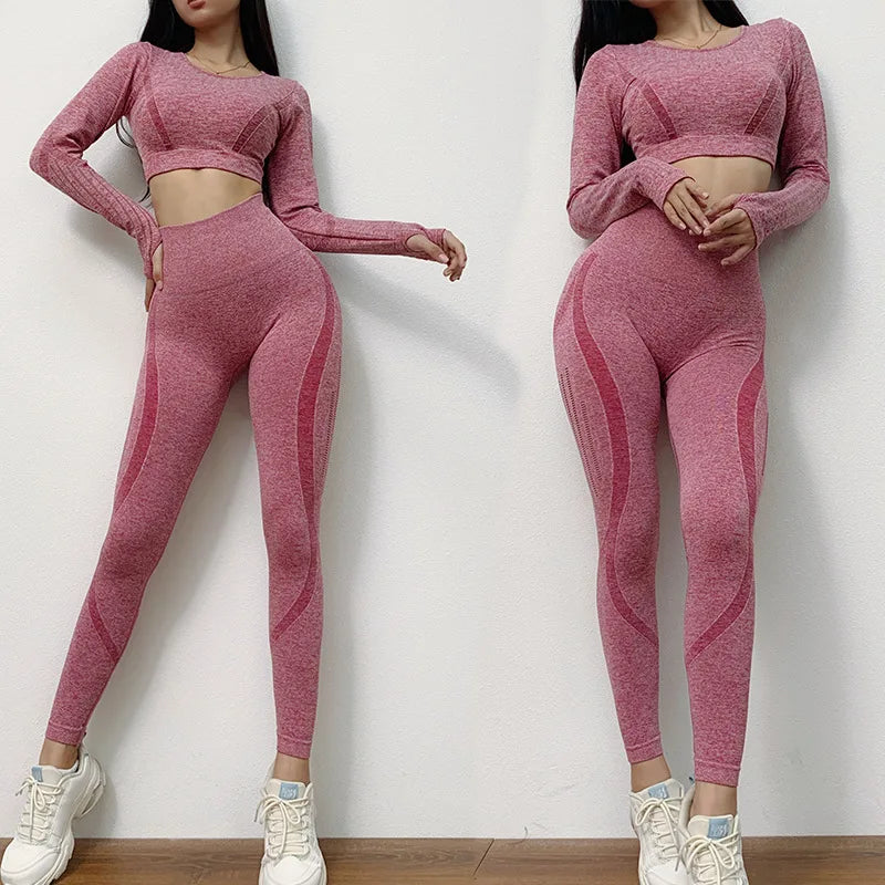 2020 New Active Wear Sets Women Workout Clothes Gym Wear Tracksuits Yoga Jogging Track Outfit Legging Long Sleeves Shirts Suits