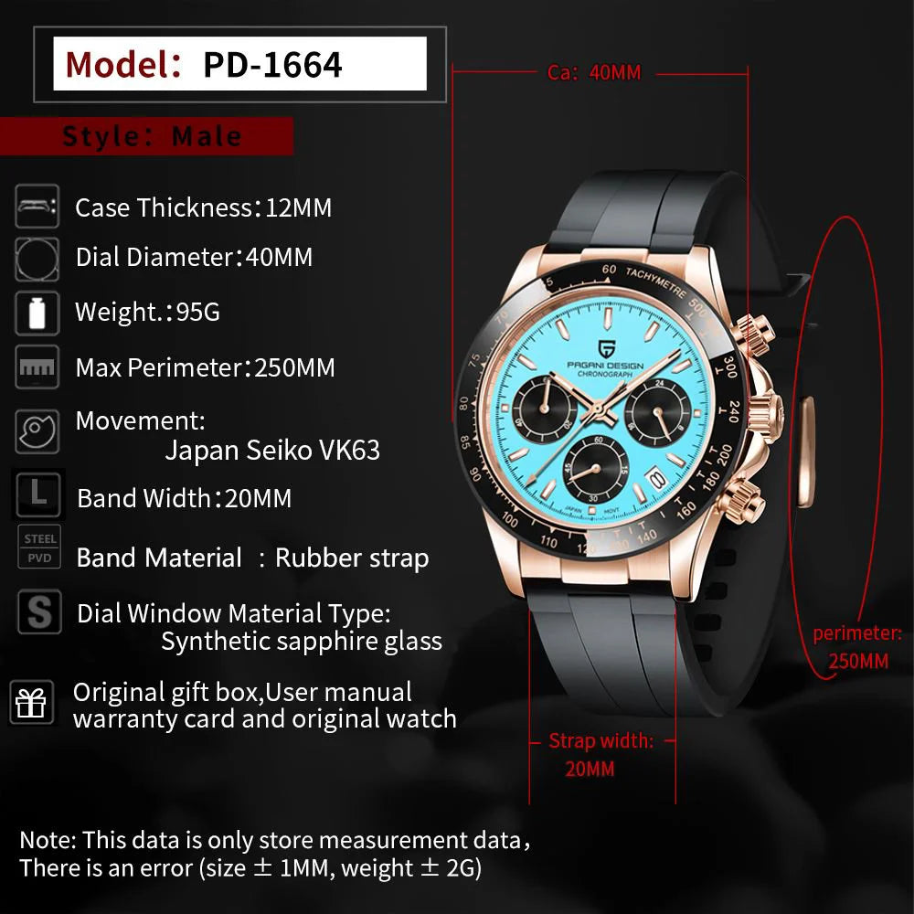 PAGANI DESIGN 40MM V2 Men Quartz Watches Sapphire Retro Chronograph Stainless Steel Waterproof Watch Men Relogio Masculino