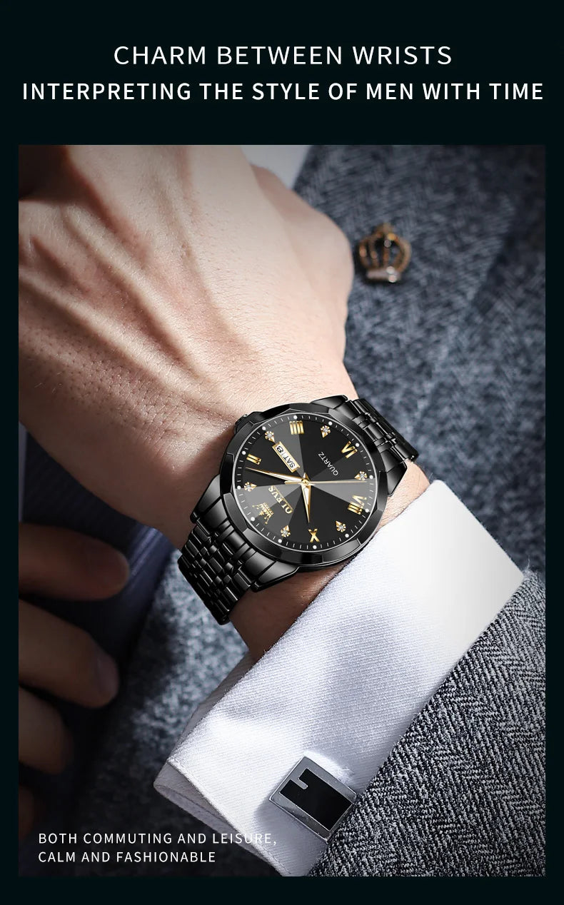 OLEVS New Watch for Men Original Quartz Waterproof Male Wristwatch Gold Stainless Steel Strap High-end Luxury Man Watch Clock