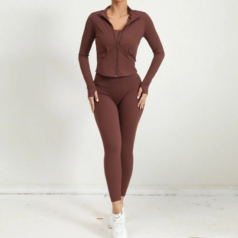 Yoga Gym Sets Jacket Leggings Sportswear Woman Gym Sports and Fitness Workout Clothes for Women 2 Piece Sets Womens Outfits