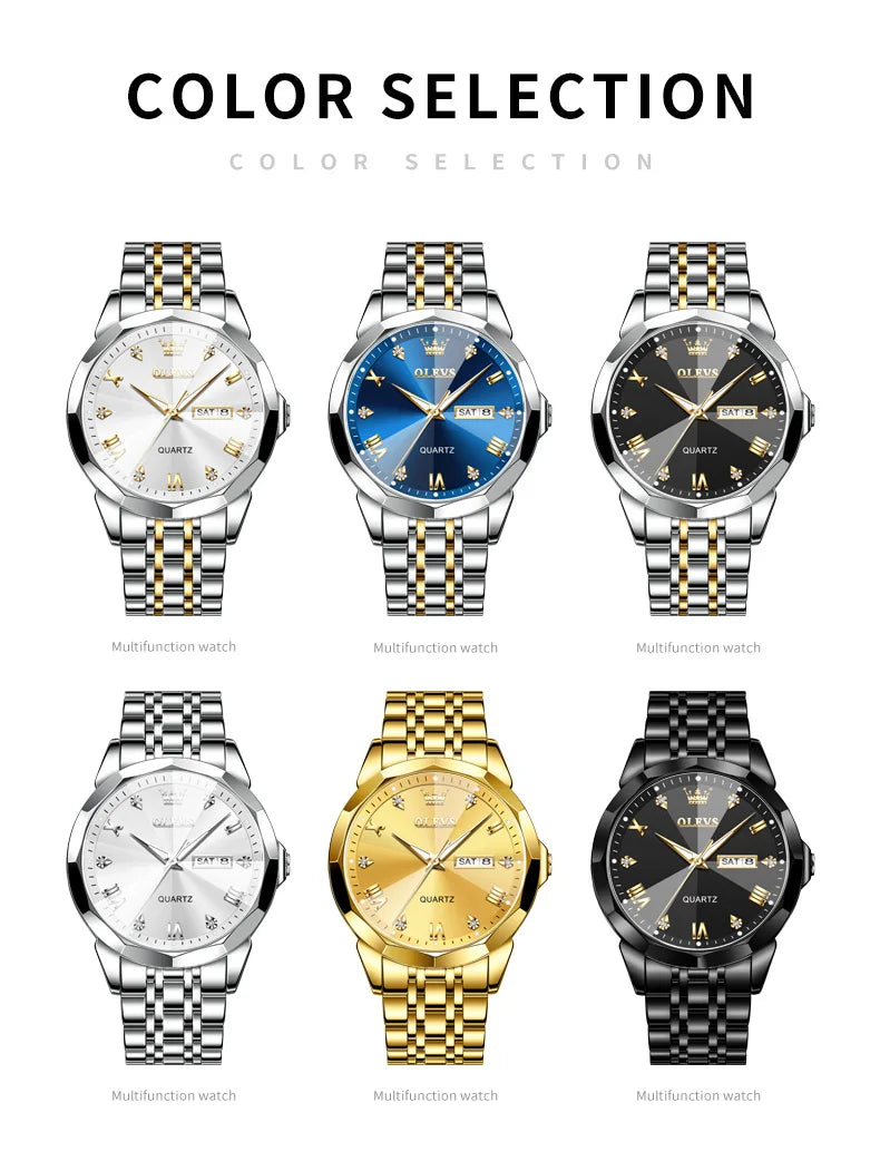 OLEVS New Watch for Men Original Quartz Waterproof Male Wristwatch Gold Stainless Steel Strap High-end Luxury Man Watch Clock