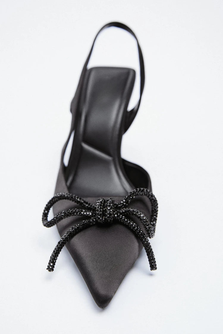 Woman High Heels Sparkly Bow Sandals Pointed Toes