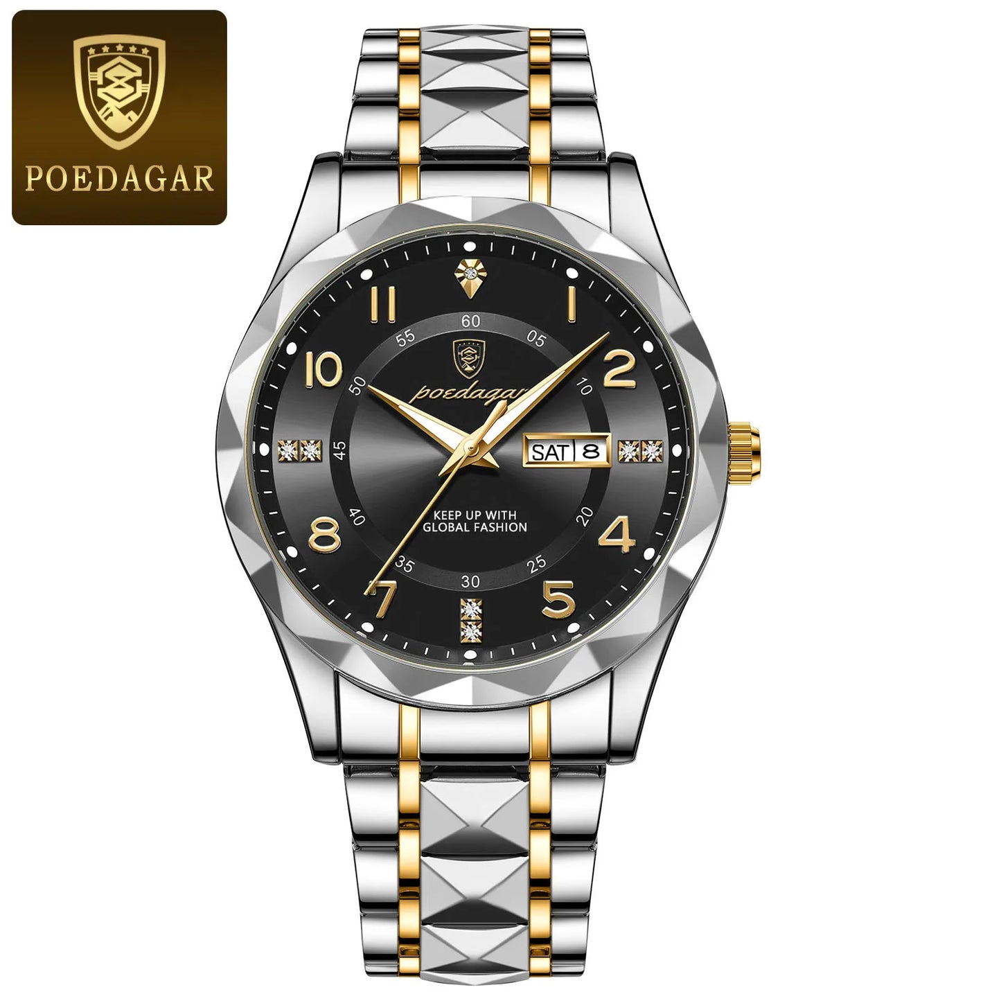 POEDAGAR Luxury Business Men's Wristwatch Stainless Steel Date Week Man Watch Waterproof Luminous Fashion Quartz Watches For Men