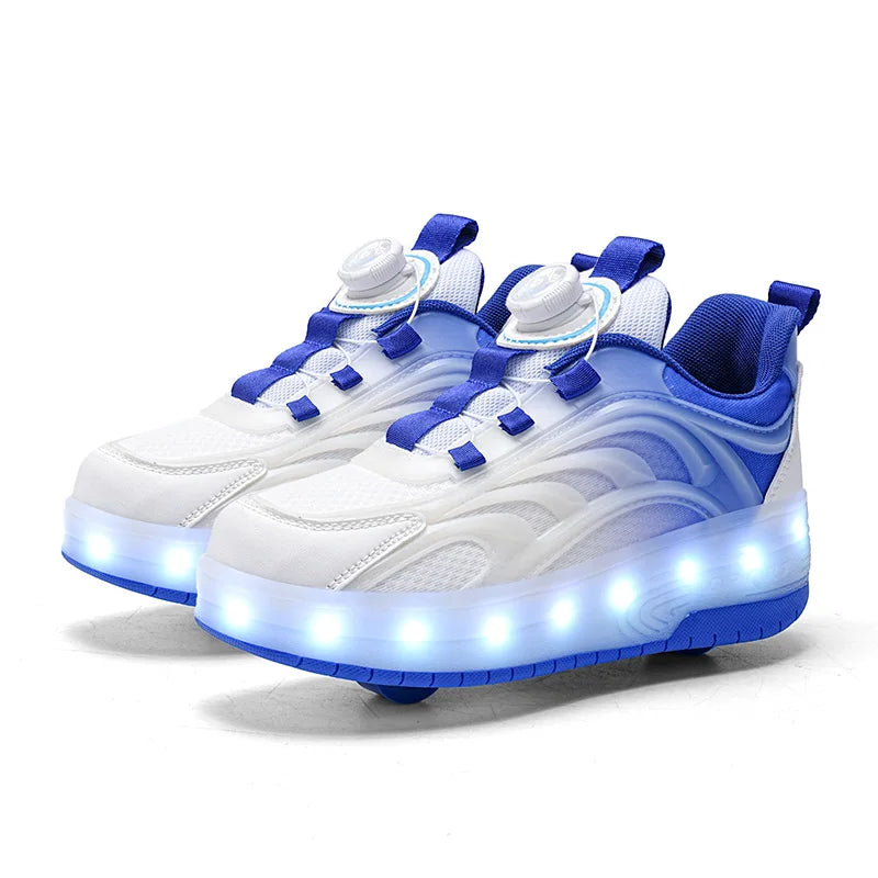 Kids Roller Skate Sneakers Glowing Sports Luminous Sneakers Skateboard USB Charging