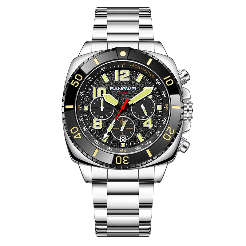 BANGWEI 2025 Luxury Watches Men Fashion Sports Quartz Wristwatches 30M Waterproof Luminous Chronograph Mens Watch Reloj Hombre