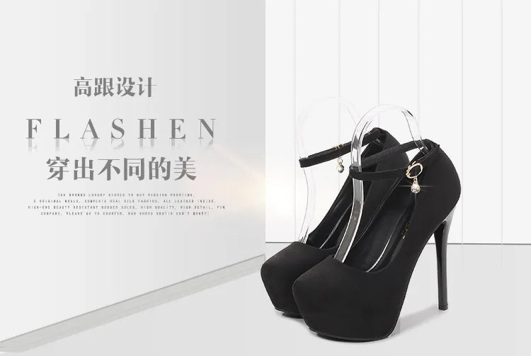 Women's One-button Round Toe High Heels Women's Stiletto High Waterproof Platform Suede Single Shoes