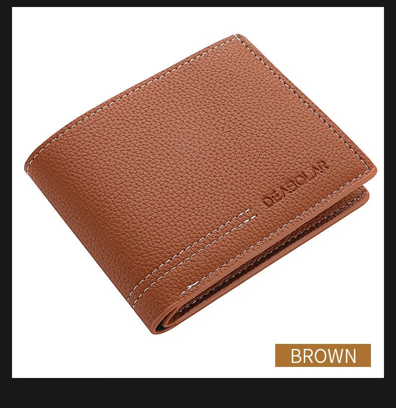 Men's Wallet Men's Youth Luxury Short Leather Card Holder Slim Minimalist Double Fold Men's Wallet