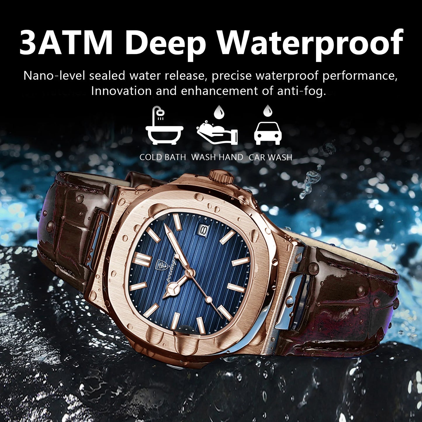 POEDAGAR Top Luxury Square Man Watch Date Waterproof Luminous Quartz Men Watches High Quality Fashion Sports Leather Men's Watch