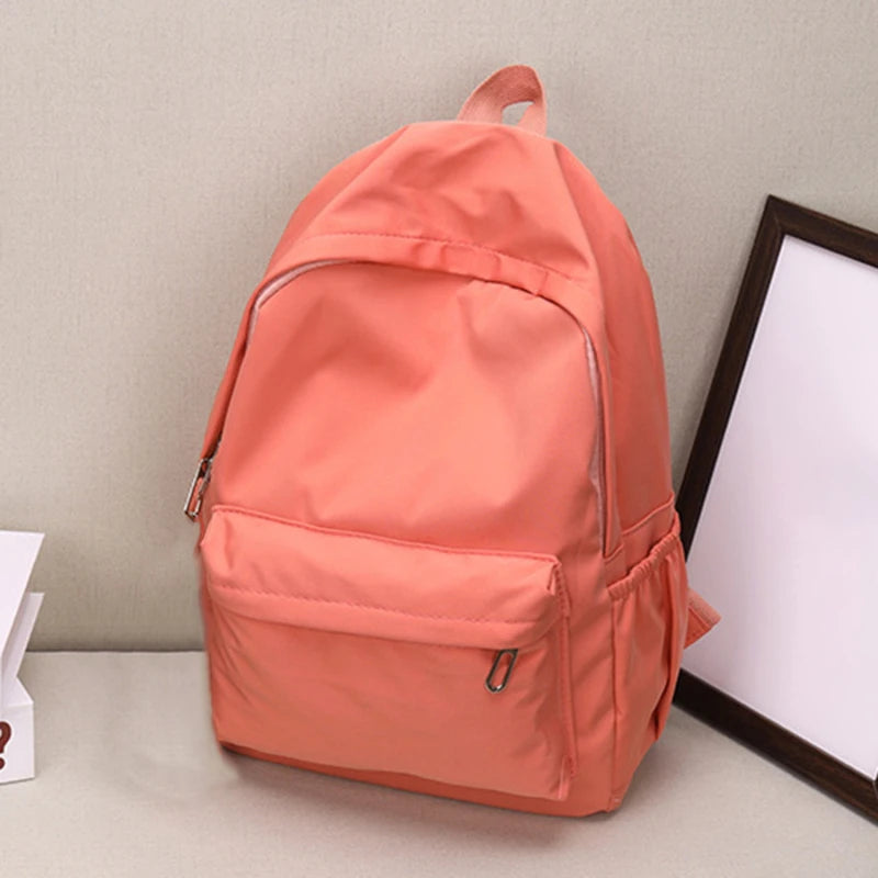 Women Schoolbag Waterproof Large Capacity School Backpack Smooth Zipper Solid Teens Girl Casual Daypack Bag Student Supply NEW