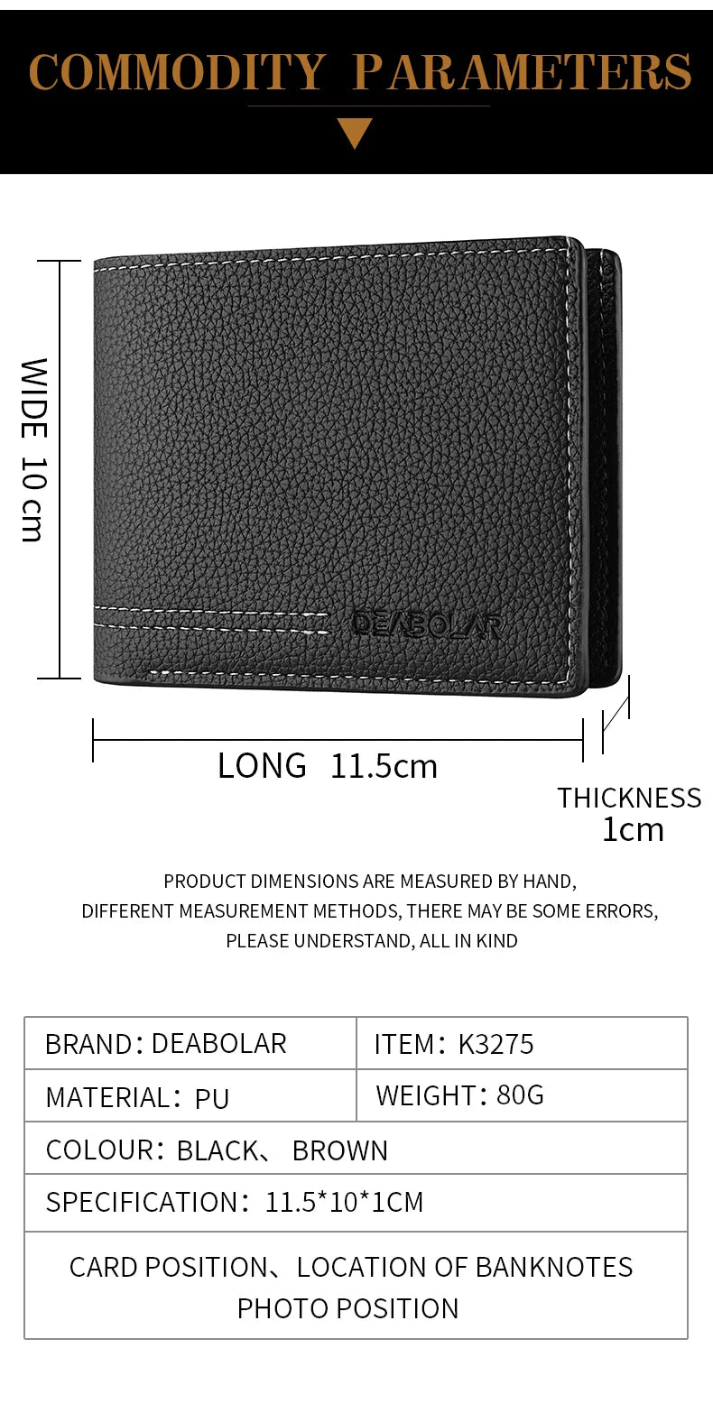 Men's Wallet Men's Youth Luxury Short Leather Card Holder Slim Minimalist Double Fold Men's Wallet