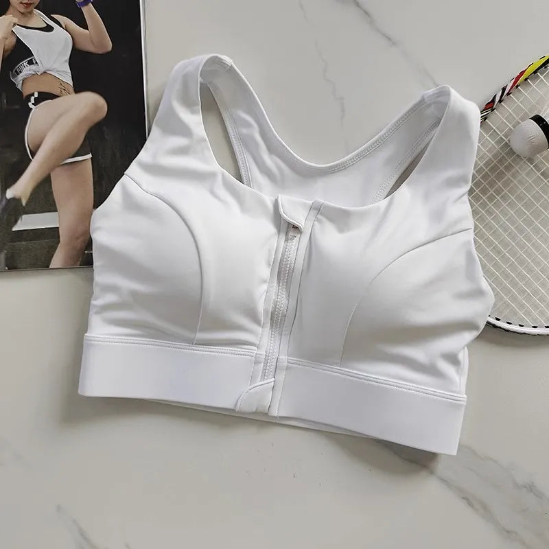 Women's High Impact Front Zipper Sports Bra Shockproof Quick Dry Yoga Top Running Vest Fitness Adjust Gym Underwear