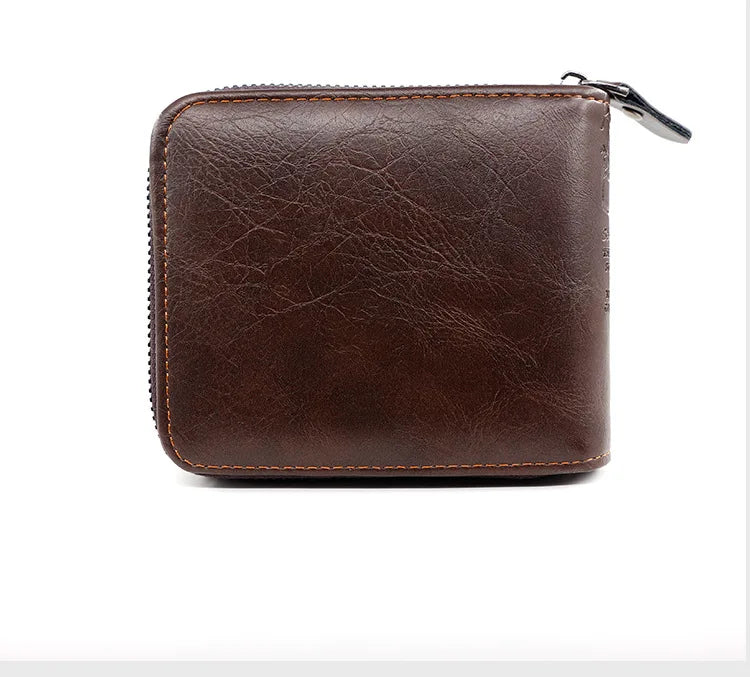 Men's Wallet Made of PU Wax Oil Skin Purse for Men Coin Purse Short Male Card Holder Wallets Zipper Around Money Coin Purse