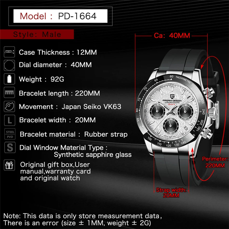 PAGANI DESIGN 40MM V2 Men Quartz Watches Sapphire Retro Chronograph Stainless Steel Waterproof Watch Men Relogio Masculino