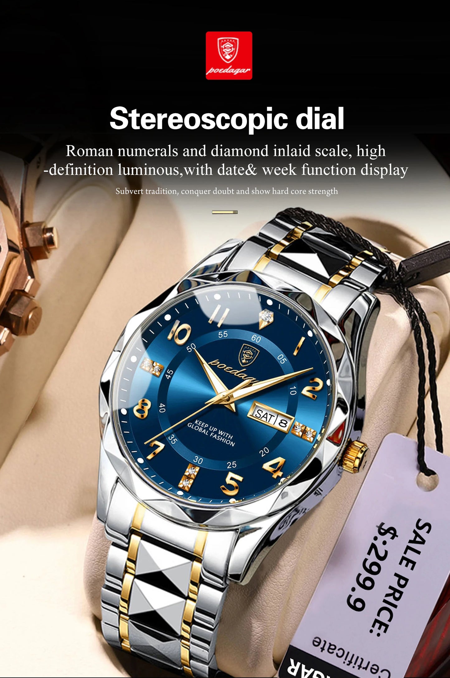 POEDAGAR Luxury Business Men's Wristwatch Stainless Steel Date Week Man Watch Waterproof Luminous Fashion Quartz Watches For Men