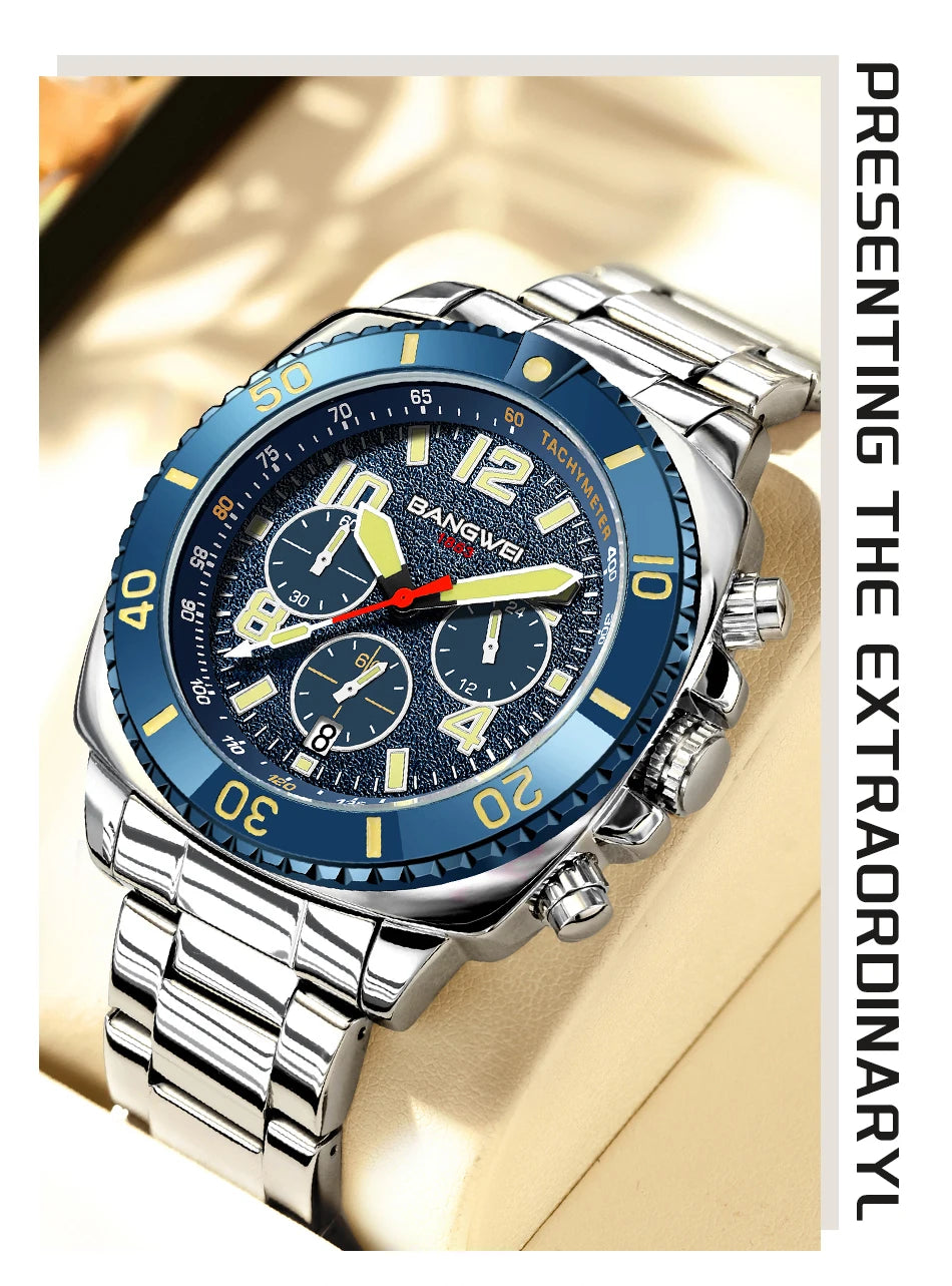 BANGWEI 2025 Luxury Watches Men Fashion Sports Quartz Wristwatches 30M Waterproof Luminous Chronograph Mens Watch Reloj Hombre