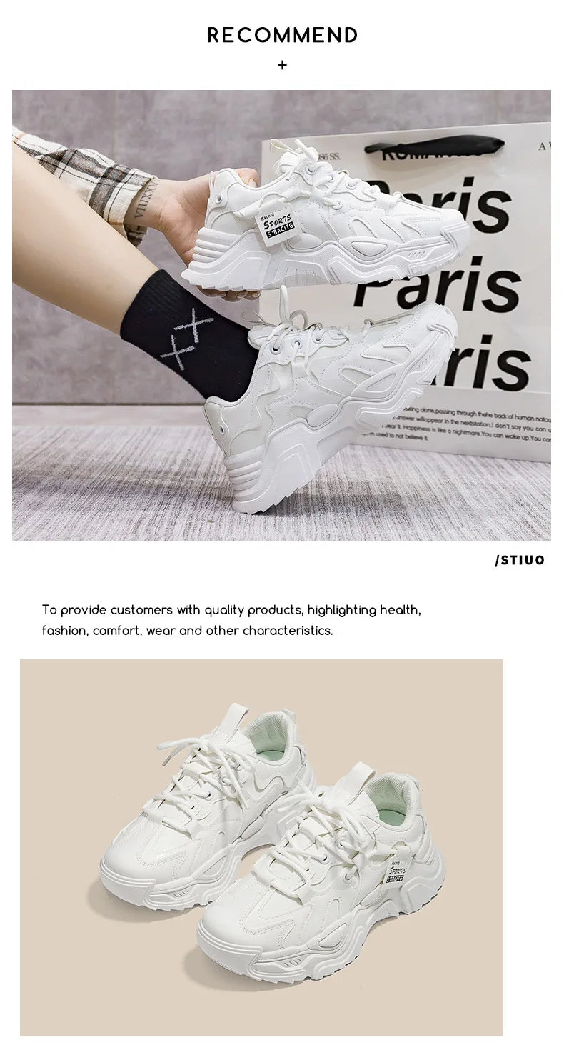 Women's Shoes Platform Autumn Leather 2023 New Versatile Black Casual Sneaker Solid Color Lace-up Vulcanize Shoes Tenis Feminino