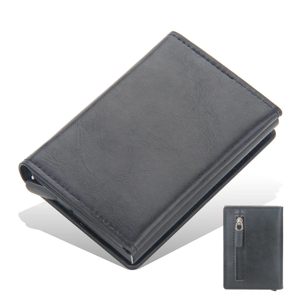 2024 Magnet Anti Rfid Blocking ID Credit Card Holder Case for Men Leather ID Bank Wallets with Magnetic Buckle Closer Cardholder