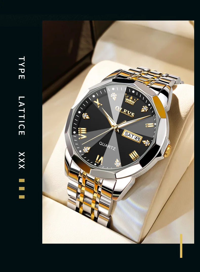 OLEVS New Watch for Men Original Quartz Waterproof Male Wristwatch Gold Stainless Steel Strap High-end Luxury Man Watch Clock
