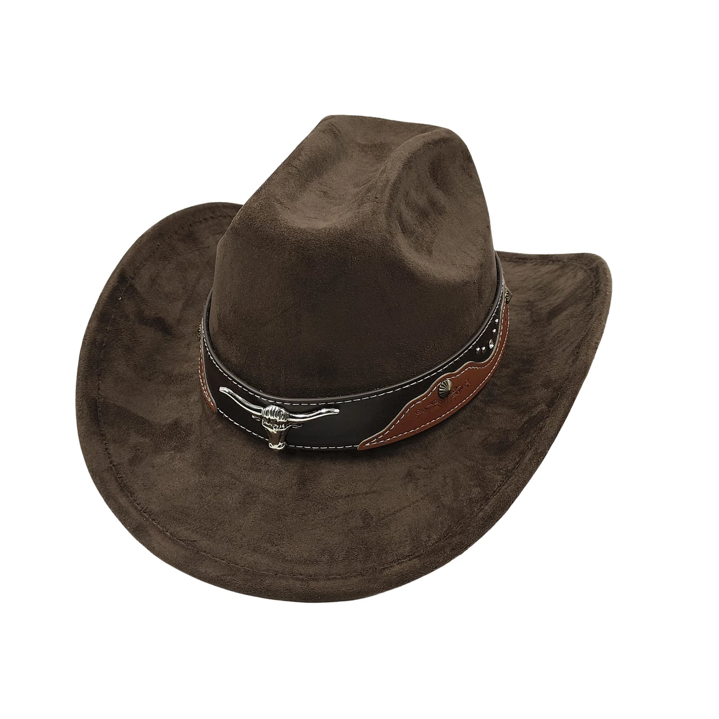 Cow Head Belt Suede Leather 7.5CM Western Cowboy Fedora Hat Women's Men's Church Jazz Hat Fashion Travel Party Hat Denim Hat