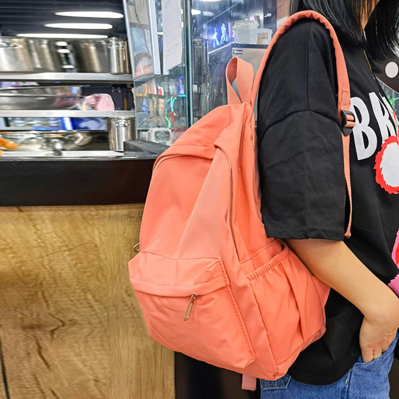 Women Schoolbag Waterproof Large Capacity School Backpack Smooth Zipper Solid Teens Girl Casual Daypack Bag Student Supply NEW