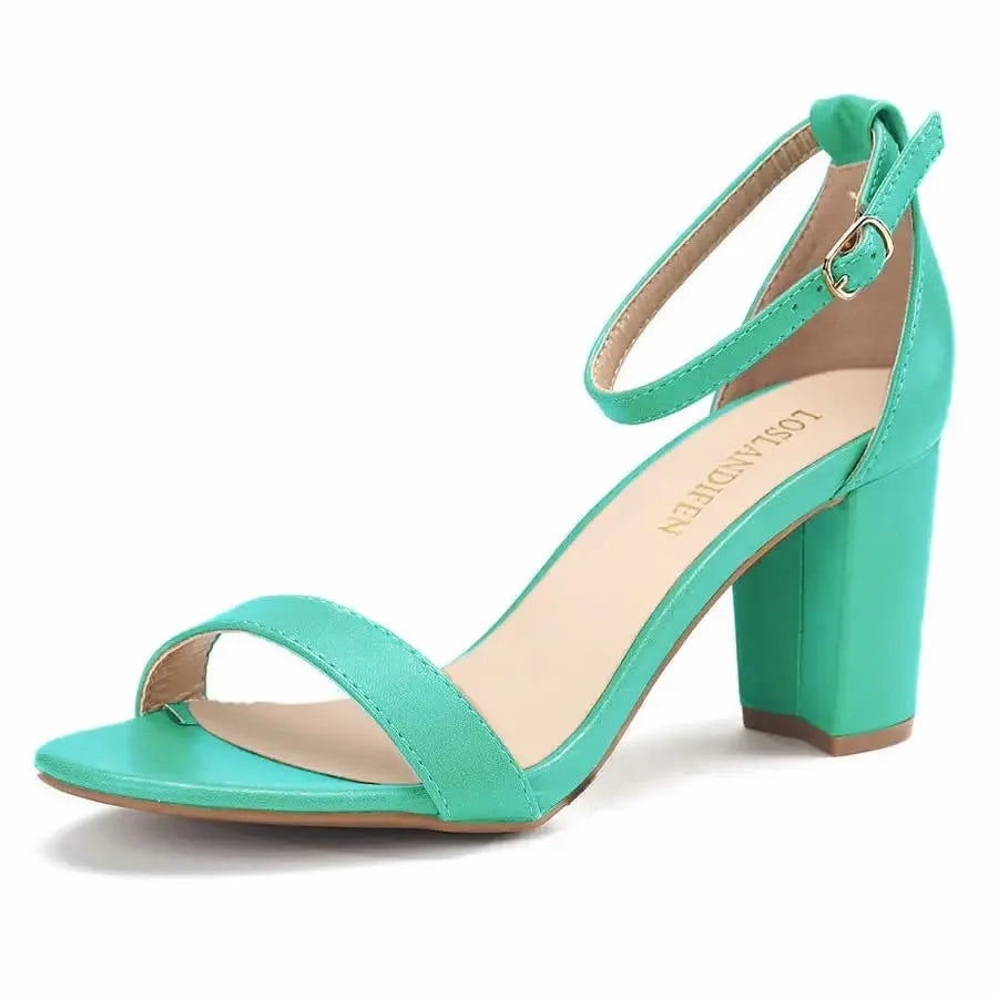 Women High Heels Pumps 2025 Summer Low Heel Shallow Sexy Ankle Strap Sandals Thick Heel Open Toes Wedding Dress Shoes Large Size