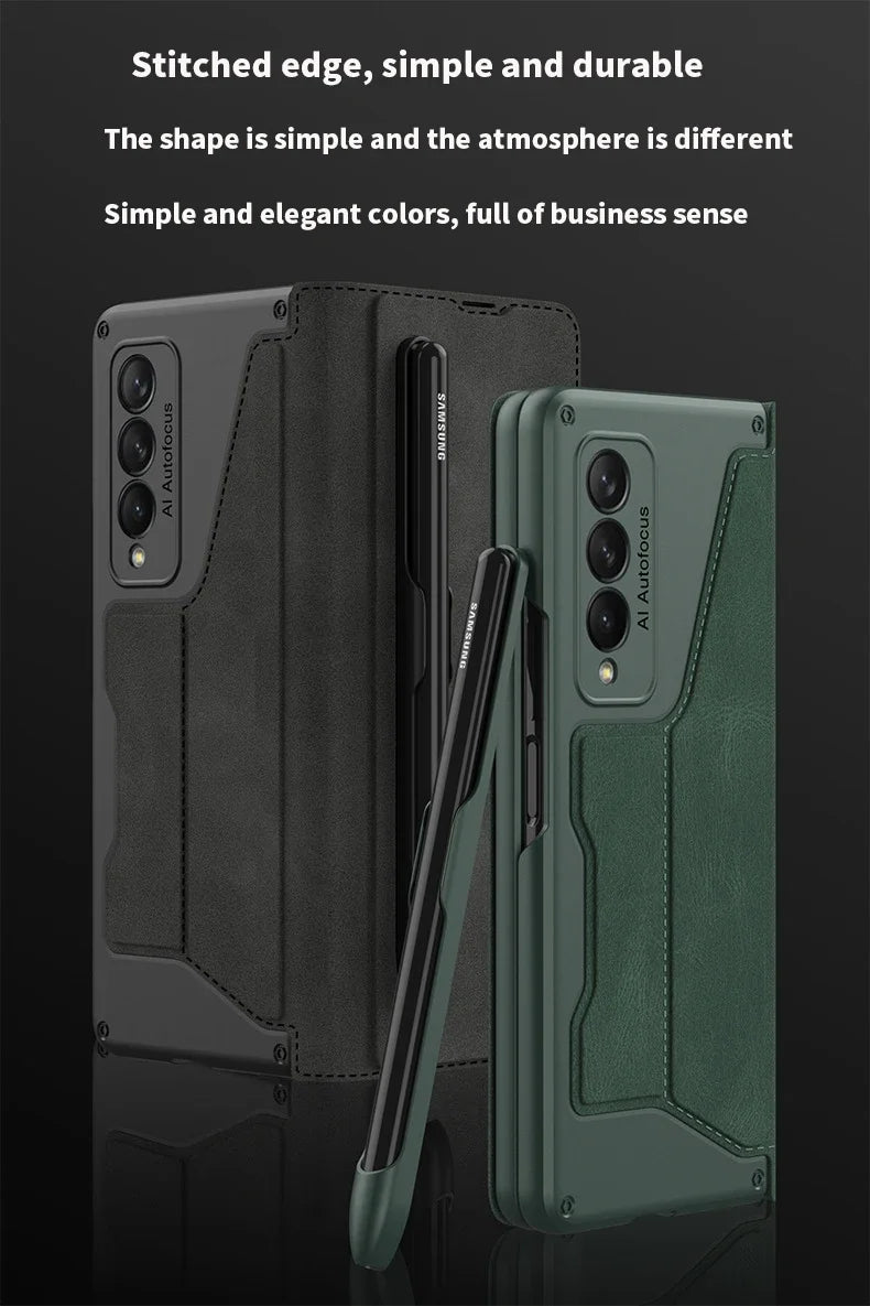Card Slot Flip Wallet Leather Z Fold5 Fold6 Case For Samsung Galaxy Z Fold 6 5 4 3 5G With Removable S Pen Slot Holder Cover
