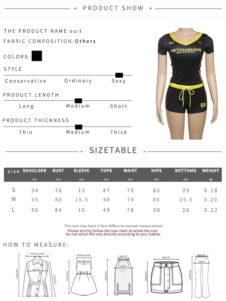 Sisterlinda Casual Summer 2 Piece Set Letter Print Crew Neck Short Sleeve T-shirts+Drawstring Slim Mini Bottoms Female Tracksuit
