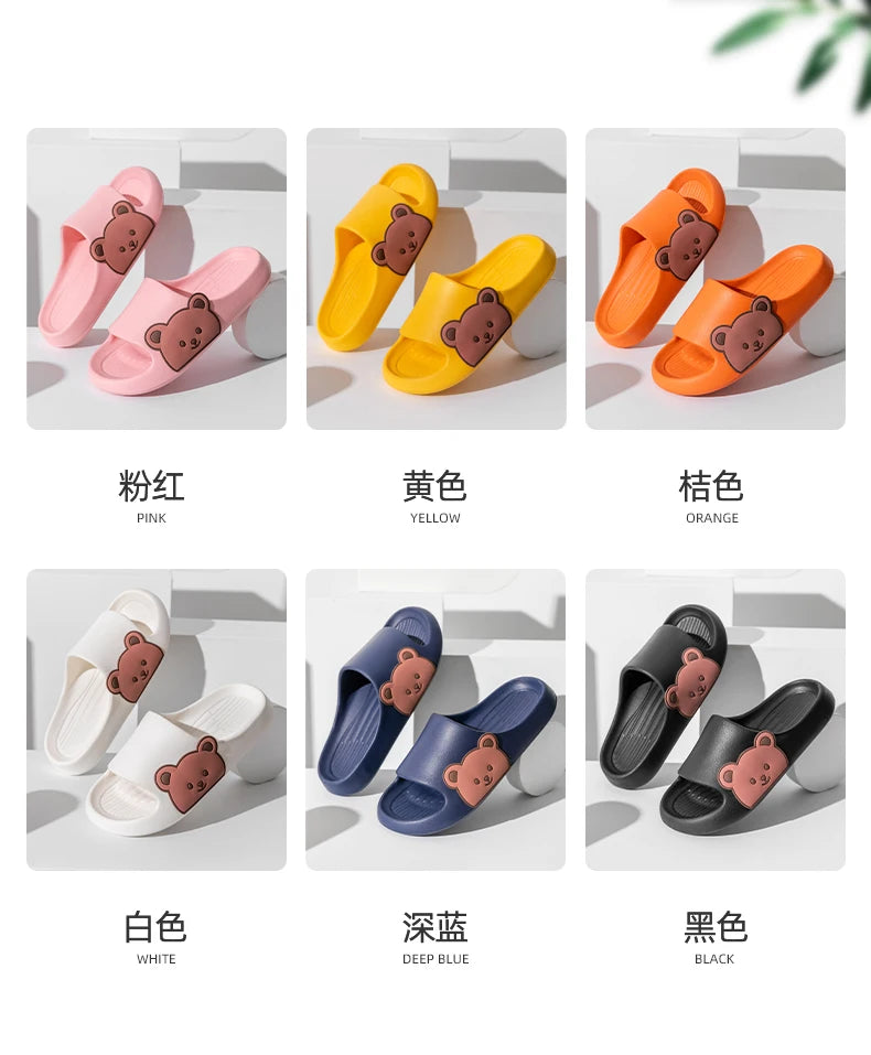2024 Summer Women Men Soft Sole Slippers Home Bathroom Eva Slippers Sandal Polka Bear Print Beach Slippers Couples Outdoor Shoes