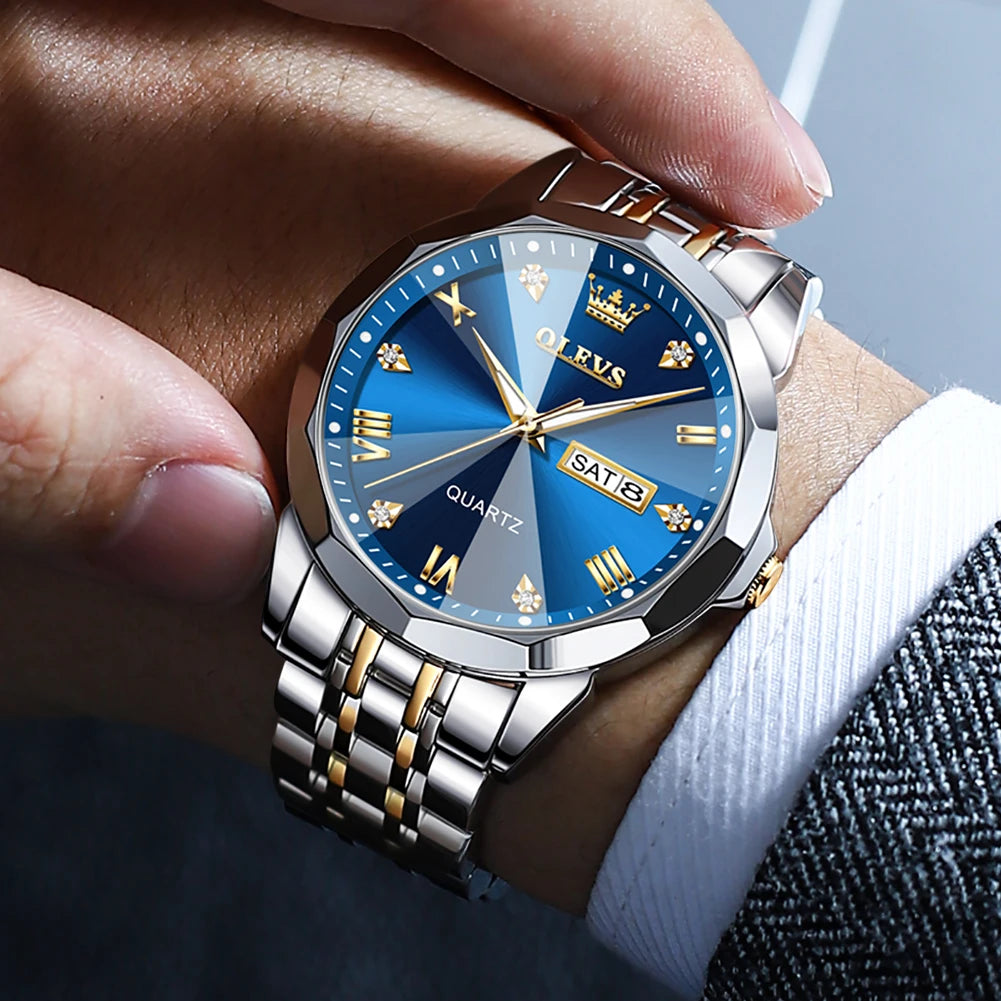 OLEVS New Watch for Men Original Quartz Waterproof Male Wristwatch Gold Stainless Steel Strap High-end Luxury Man Watch Clock