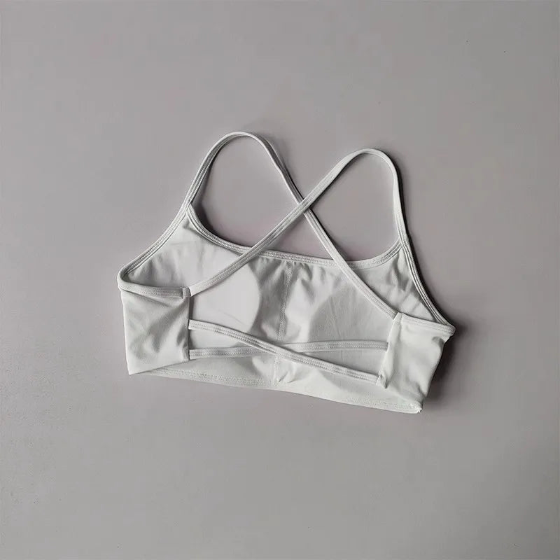Women's Solid Color Fitness Bra Soft Cross Back Gym Sports Top with Chest Pad Push-Up Yoga Vest Sport Bra Yoga Gym Crop Top