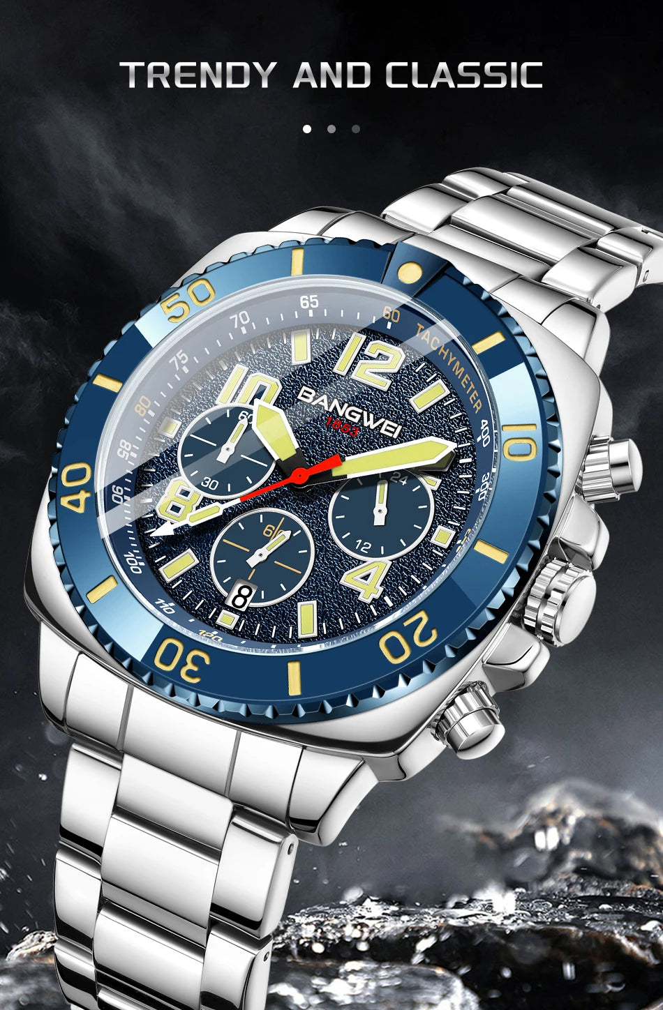 BANGWEI 2025 Luxury Watches Men Fashion Sports Quartz Wristwatches 30M Waterproof Luminous Chronograph Mens Watch Reloj Hombre