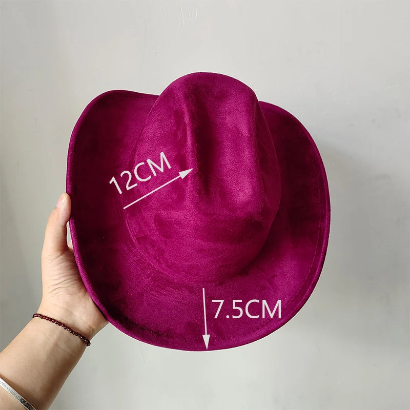 Cow Head Belt Suede Leather 7.5CM Western Cowboy Fedora Hat Women's Men's Church Jazz Hat Fashion Travel Party Hat Denim Hat