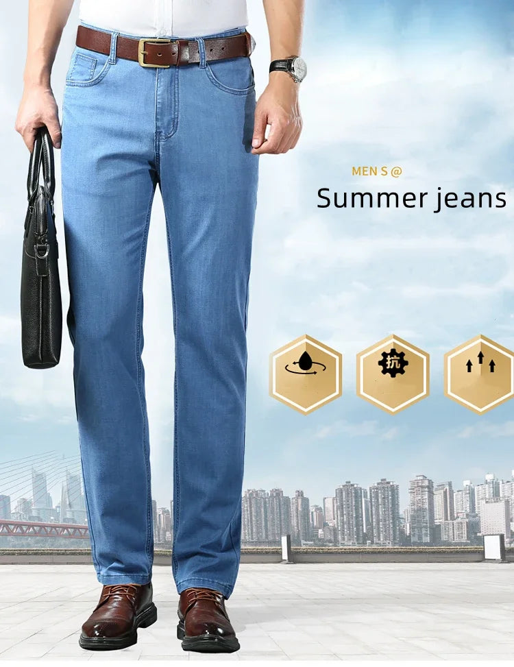 Ice Silk Thin Denim Jeans For Men Spring Summer